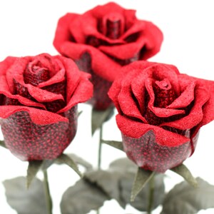 Leather rose red bouquet Wedding/3rd Anniversary Gift Long Stem Flower Valentine&#39;s Day 3rd Leather Anniversary Mother&#39;s Day