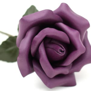 Purple Leather Rose Third Wedding Anniversary Gift Long Stem leather flower Valentine&#39;s Day 3rd Leather Anniversary Mother&#39;s Day