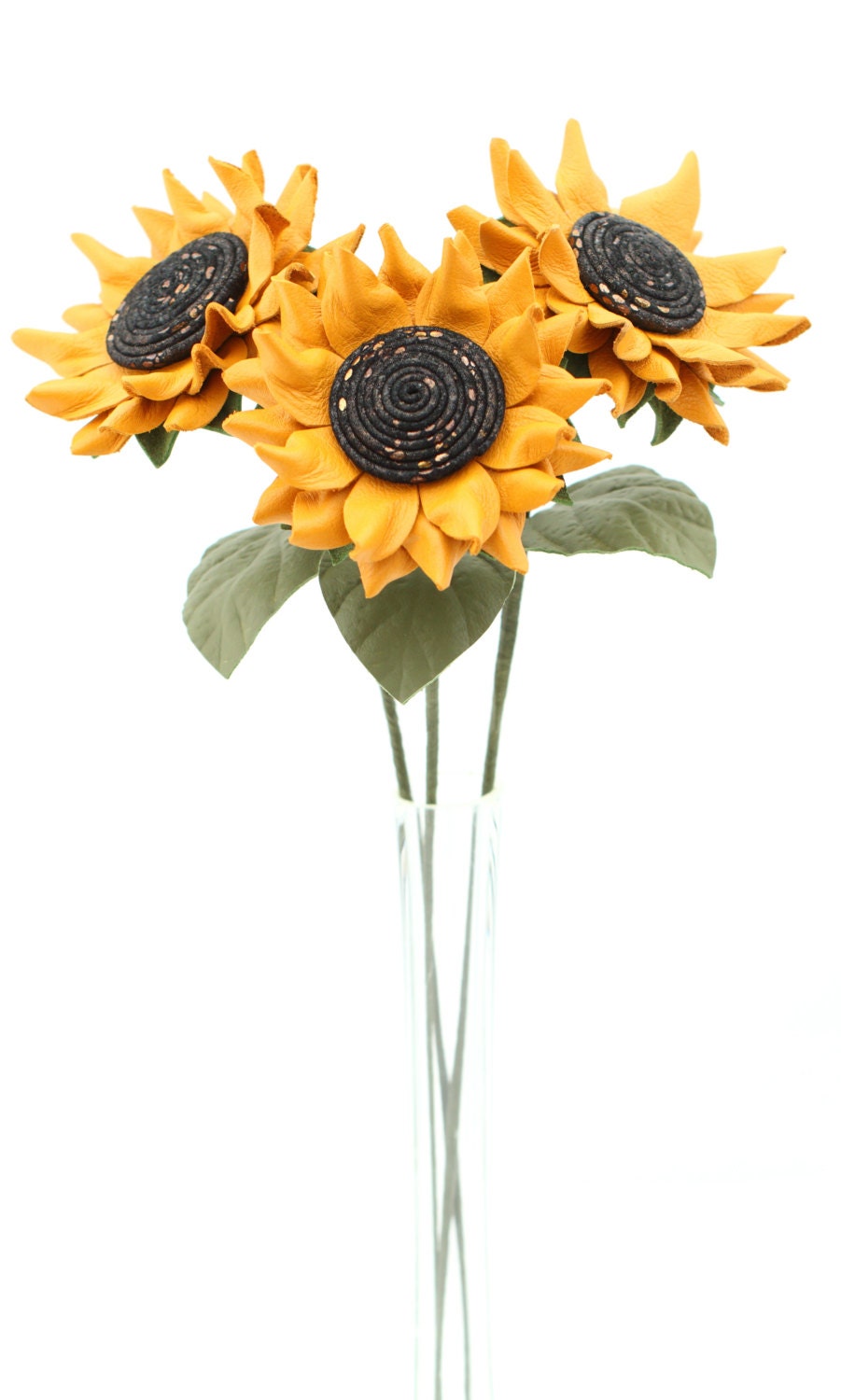 Leather Flower Yellow Leather Sunflower Third Anniversary Long Etsy
