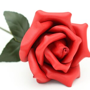 Red Leather Rose third Anniversary wedding gift Long Stem leather flower Valentine&#39;s Day 3rd Leather Anniversary Mother&#39;s Day