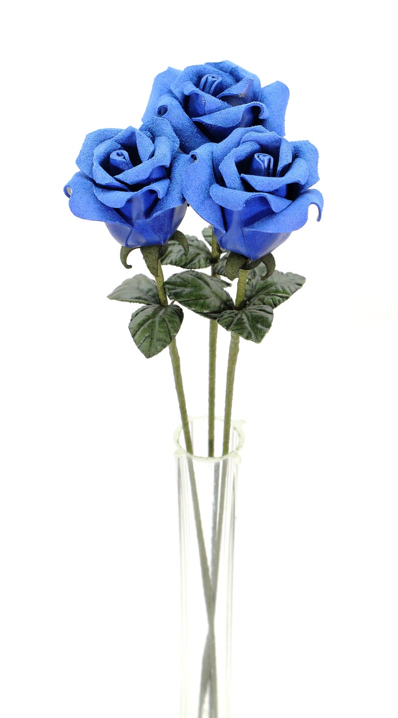 Leather Rose Royal Blue Wedding Gift Long Stem Leather Flower Etsy