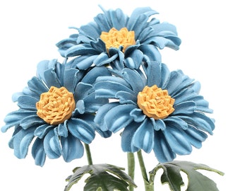 Leather Daisy Gerbera Blue Leather Flower Third Wedding Anniversary Gift Long Stem Flower Leather Bouquet 3rd Leather Anniversary