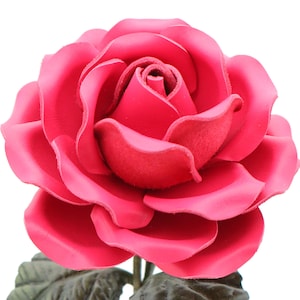 Leather Rose Hot Pink Personalized Third Wedding Anniversary Gift Long Stem Flower Valentine&#39;s Day 3rd Leather Anniversary Sofia