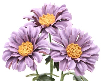 Leather Flower Dasies Lilac Leather Daisy Gerbera Bouquet Third Wedding Anniversary Gift Long Stem Flower 3rd Leather Anniversary
