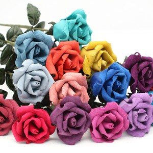 Single leather rose third anniversary wedding gift long stem leather flower rose bud red orange purple pink burgundy 3rd Leather Anniversary