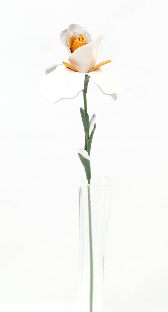3e Anniversaire Cadeau Cuir Fleur Petit Longue Tige Iris