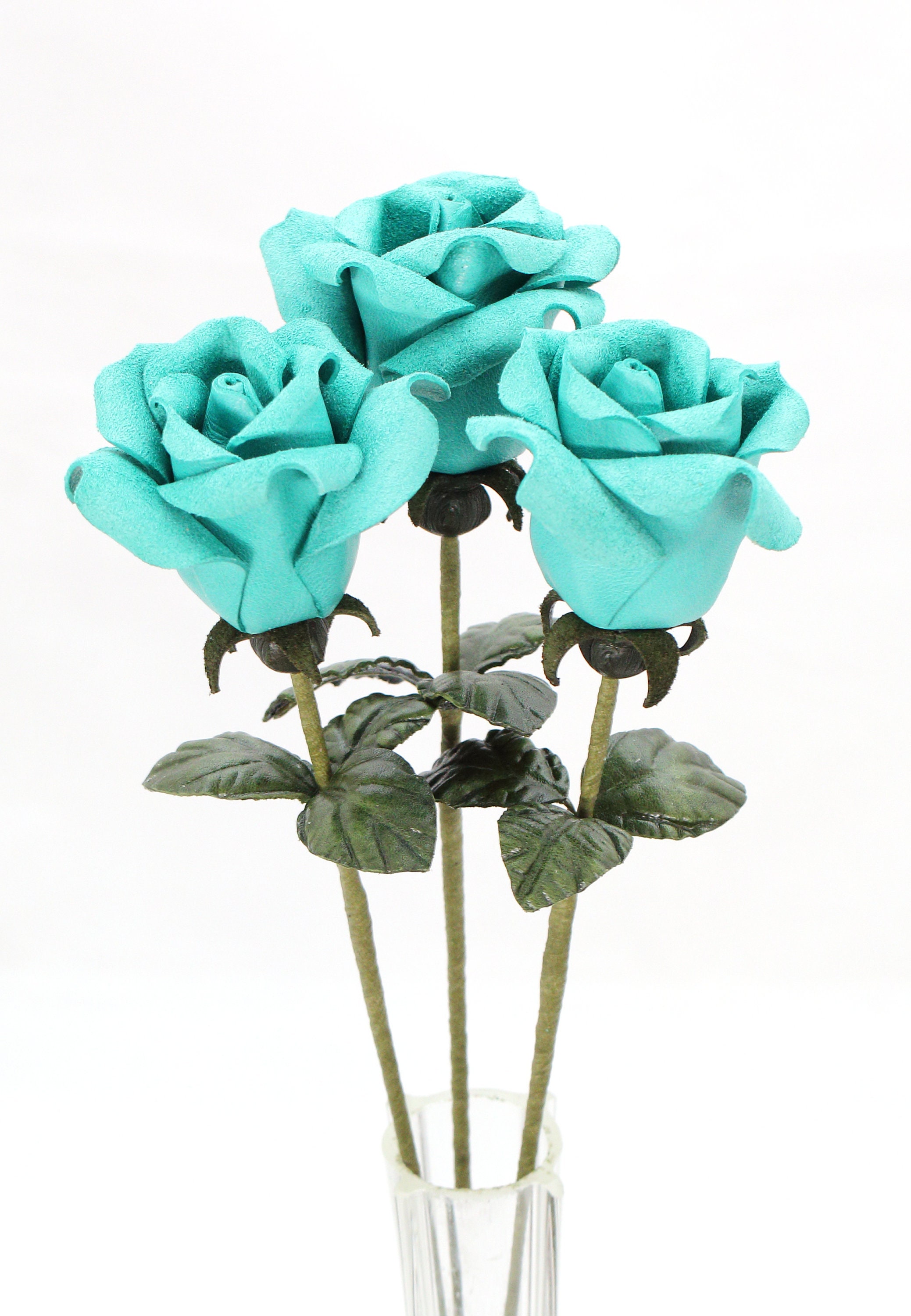 Leather Rose teal mint aqua blue third Anniversary wedding | Etsy