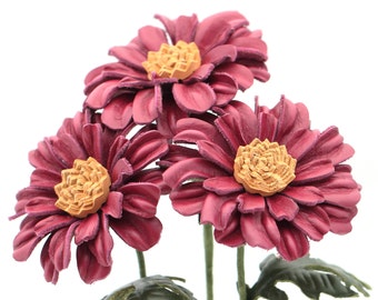 Leather Dasies Gerbera Burgundy Leather Daisy Flower Third Wedding Anniversary Gift Long Stem Flower Leather Bouquet 3rd Leather Anniversary