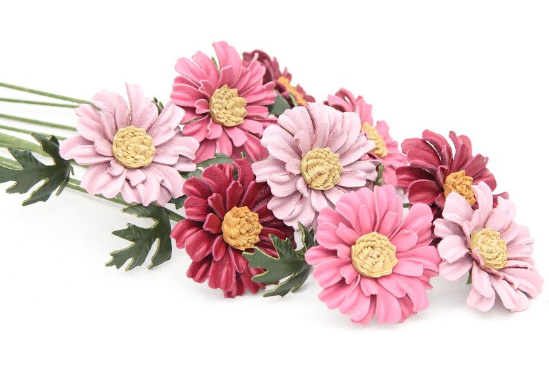 Third Anniversary Gift Dozen Leather Flower Daisy Bouquet Long Etsy