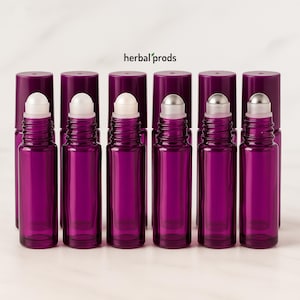 Purple 10ml Glass Roller Bottles I Matching Caps I 6 or 12 Pack I Aromatherapy Bottles I Free Shipping I Herbal Prods
