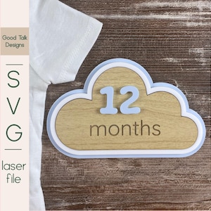 Baby Meilenstein SVG Wolke – Laser Cut Datei für Acryl und Holz – Monatliche Fotorequisite – Kommerzielle Nutzung – Digital Download