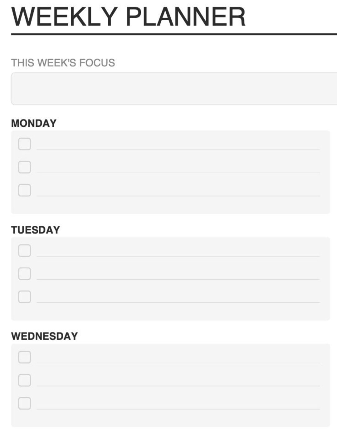 Minimalist Weekly Planner Printable | Undated Week at a Glance | Clean ...