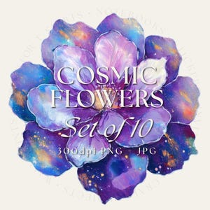 Kosmische bloemen set van 10 clipartbundel hoge kwaliteit 300 dpi transparante png digitale download kunst gratis commercieel gebruik transparante png