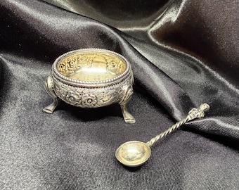Antique Silverplate Salt Cellar with Spoon - Martin Hall & Co.