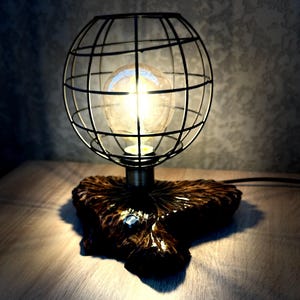 Handmade Oak Wood Table Lamp with Edison Bulb: Rustic Industrial Decor