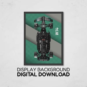 Fondo de exhibición del coche de carreras Mercedes W14 F1 | Technic Display | Descarga digital 50x70 cm | Compatible con 42171
