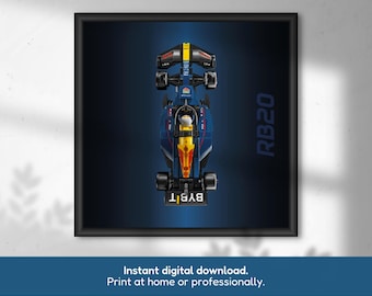 Wandposter inspiriert vom Red Bull RB20 Formel-1-Rennwagen, digitaler Download, 25 x 25 cm