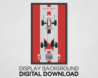 McLaren MP4/4 Senna F1 Raceauto Display Background | Technic Display | Digitale Download 30x50 cm | Compatibel met 10330