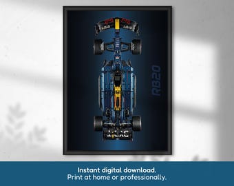 Wandposter inspiriert vom Red Bull RB20 Formel-Rennwagen, digitaler Download, 50 x 70 cm