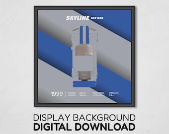 Nissan Skyline GT-R R34 Display Background | Digital Download 25x25 cm | Compatible with 76917
