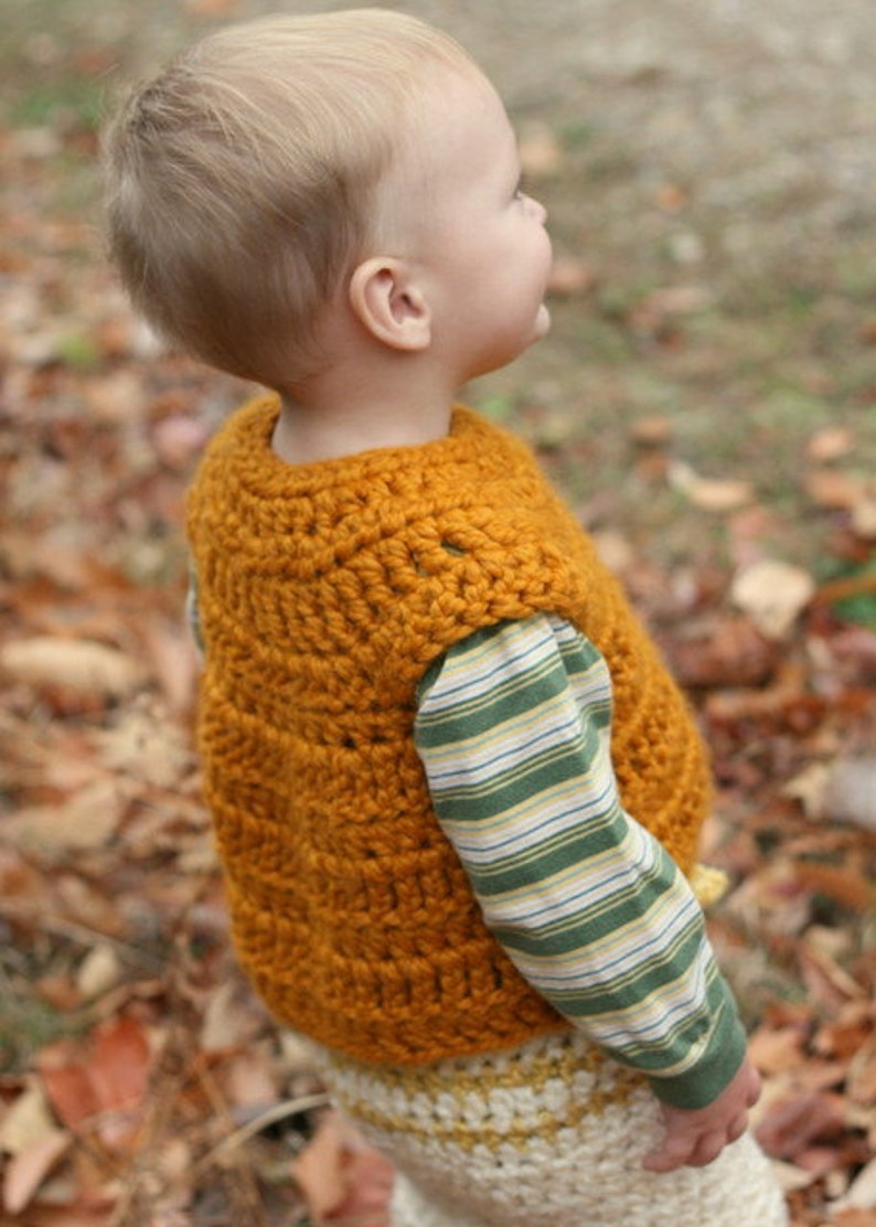 Instant PDF File For 9-12 Month Autumn Pumpkin Bulky Crossover Button Up Crochet Vest Pattern PDF image 4