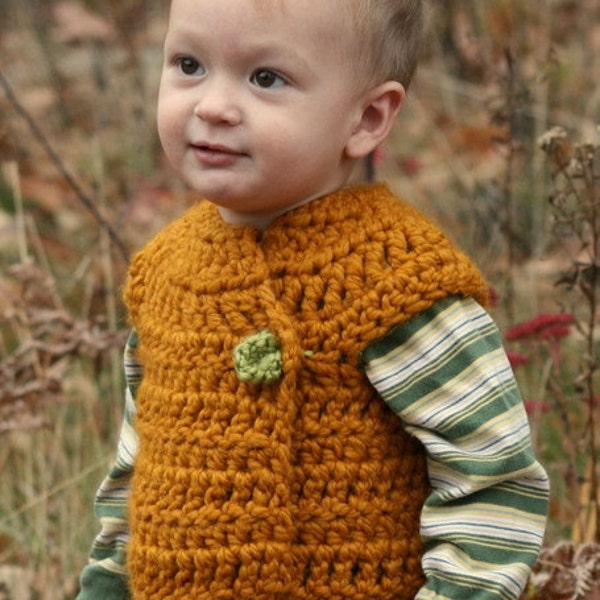 Instant PDF File For 9-12 Month Autumn Pumpkin Bulky Crossover Button Up Crochet Vest Pattern PDF
