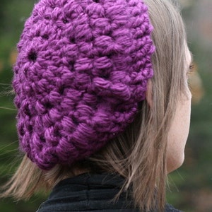 Instant PDF File For Crochet Pattern for Easy Chunky Puff Stitch Slouch Hat Tam image 2