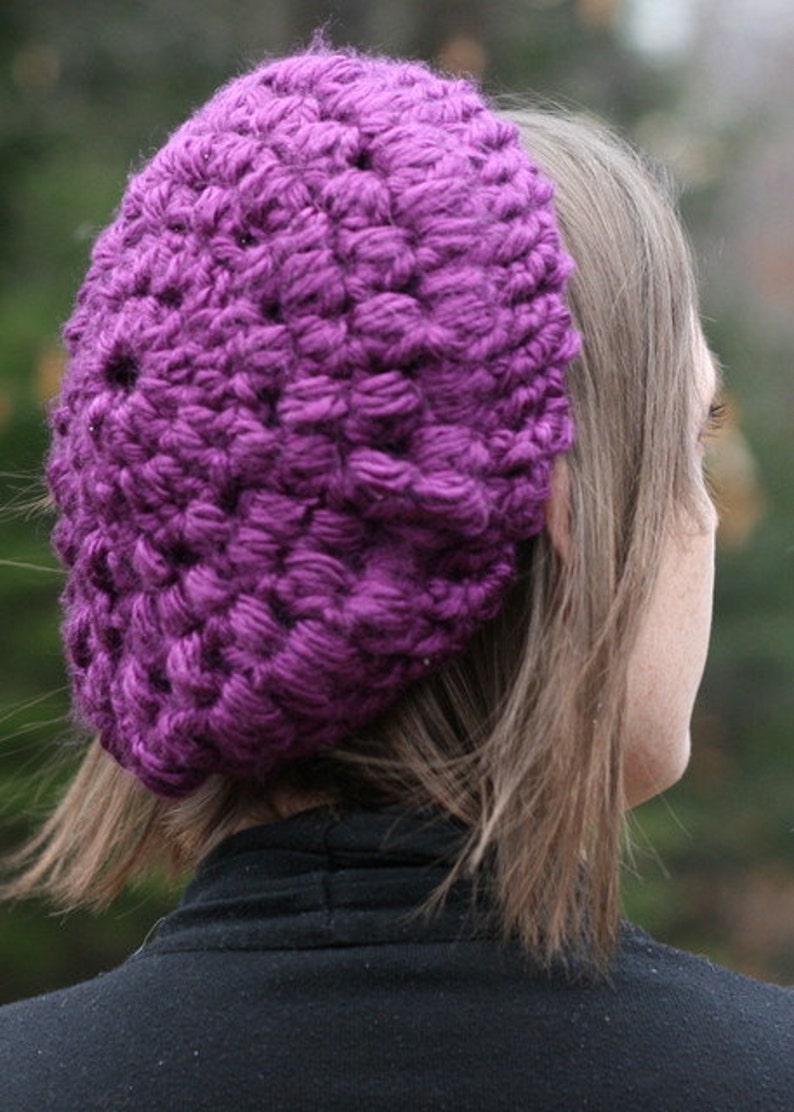 Instant PDF File For Crochet Pattern for Easy Chunky Puff Stitch Slouch Hat Tam image 2