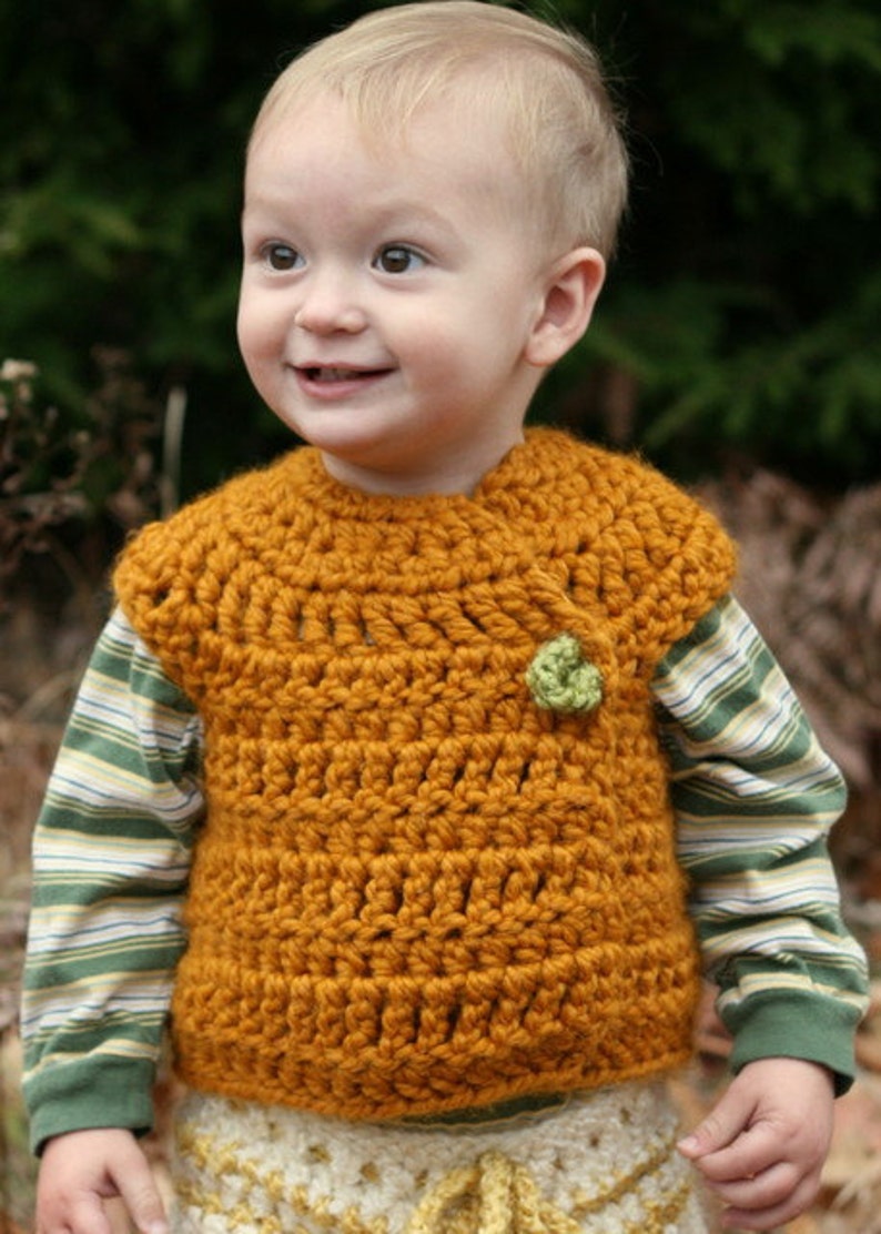Instant PDF File For 9-12 Month Autumn Pumpkin Bulky Crossover Button Up Crochet Vest Pattern PDF image 2
