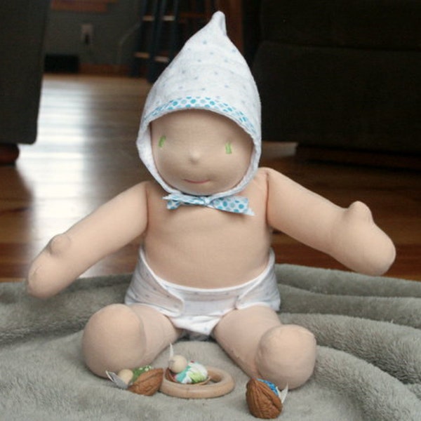 Instant PDF download Waldorf doll tutorial Easy Waldorf Doll diaper and bonnet layette sewing pattern and tutorial