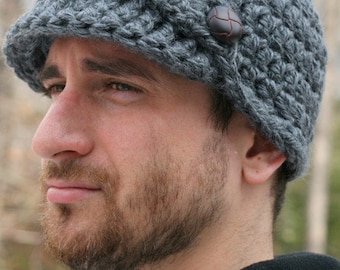 Instant PDF File - Easy 40 minute Pattern for Crochet Newsboy Hat - Brimmed Beanie Hat