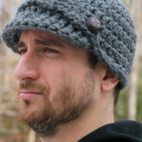 Instant PDF File - Easy 40 minute Pattern for Crochet Newsboy Hat - Brimmed Beanie Hat
