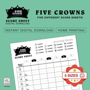 Hoja de puntuación de 5 Coronas, descarga digital instantánea, hoja de puntuación imprimible, PDF, A4, A5, A6, carta, media carta. Máxima calidad.
