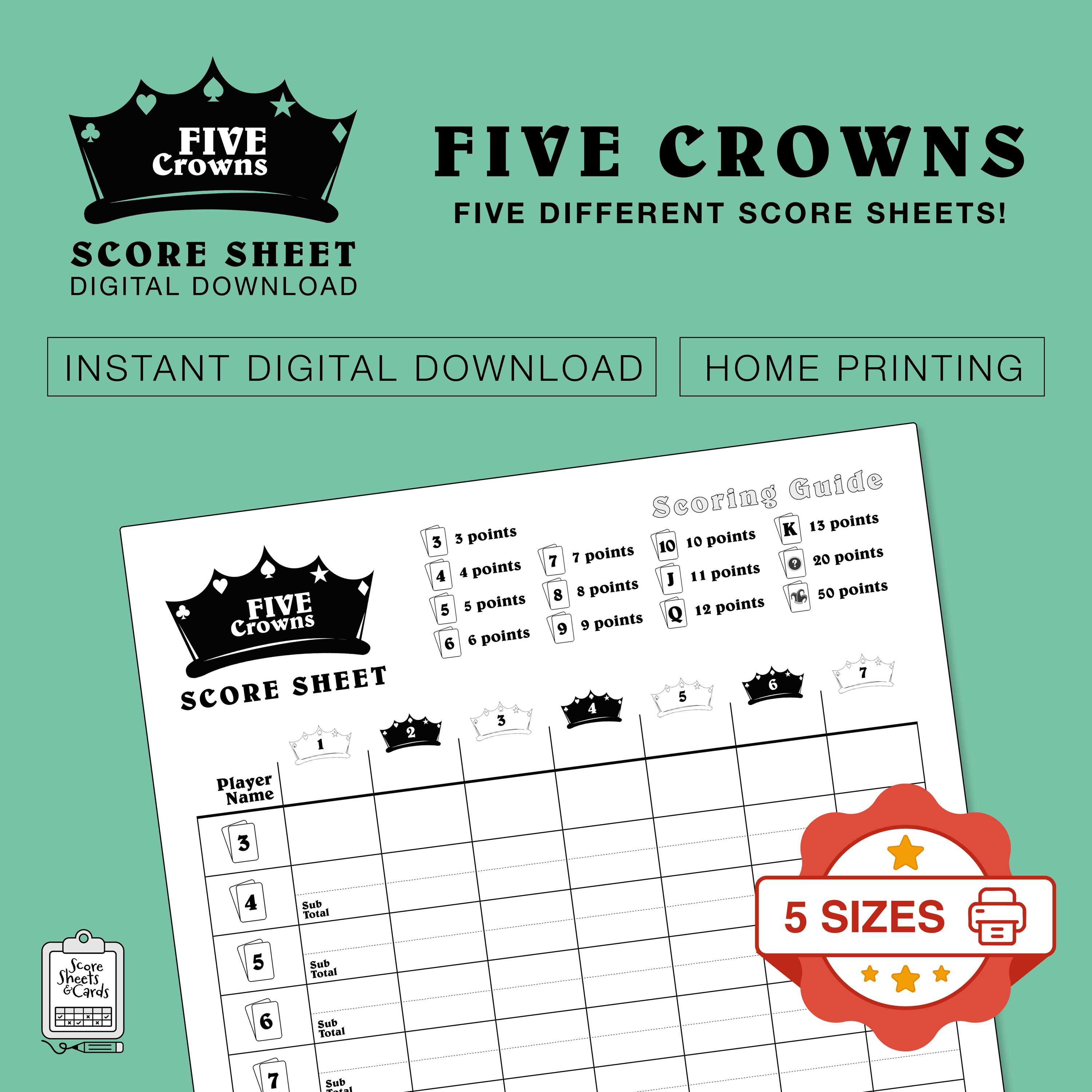 5 Crowns Score Sheet, Digital Instant Download, Printable Score Sheet — free download