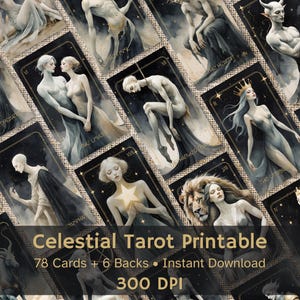 Tarot Karten Deck 78 Karten | Celestial Fantasy Digitales Tarot-Set + 6 Rückseiten-Designs + Druckanleitung | 2,75x4,75" RGB & CMYK PDFs
