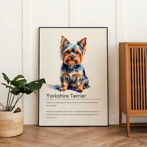 Art mural chien Yorkshire Terrier à imprimer | Poster numérique aquarelle pour chiot yorkshire | Décoration mignonne pour animal de compagnie de petite race | Cadeau pour amoureux des chiens