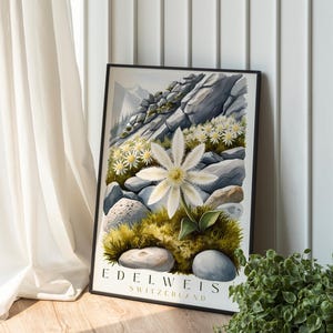 Edelweiss Wall Art Printable | Swiss Mountain Flower Digital Print | Alpine Edelweiss Poster for Rustic Cabin or Nature-Lover’s Home