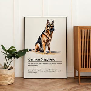 Muurkunst Duitse herder | Digitale print hond aquarel | Trouwe poster van de Duitse herder | Afdrukbaar cadeau huisdierdecoratie