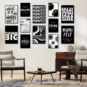 Black and White Wall Art Set | Motivational Quote Prints + Abstract ...