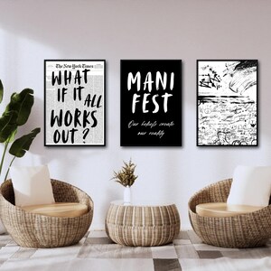 Black and White Wall Art Set | Motivational Quote Prints + Abstract ...