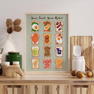 Toast Toppings Kitchen Print: Fun Foodie Art (Digital Download)