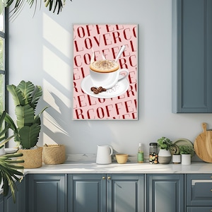 Rosa Kaffee-Liebhaber-Druck: Cappuccino-Küchen-Café-Dekor (digitaler Download)