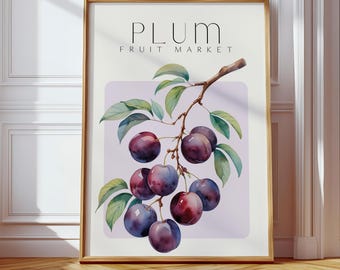 Vintage Plum Fruit Market Print: Botanical Kitchen Wall Art (Digital Download)