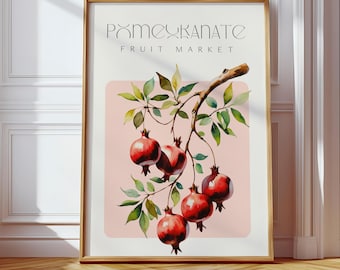 Vintage Pomegranate Print: Botanical Kitchen Wall Art (Digital Download Jpeg 5x7 Ratio Portrait Orientation )
