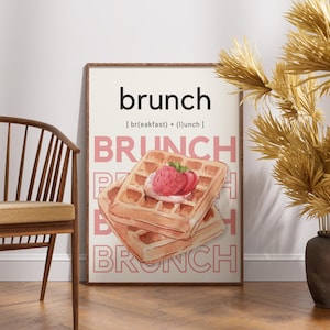 Strawberry Waffles Brunch Wall Art | Breakfast Poster Print | Kitchen & Dining Decor | Foodie Art for Café Aesthetic or Gift
