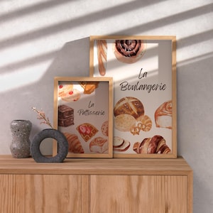 French Bakery Wall Art Set of 2 | La Patisserie & La Boulangerie Prints | Paris Café Decor | Kitchen Pastry Printables | Digital Download