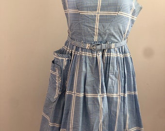 1950s Check Print Dress // Gingham and Check Print Fifties Dress XS / S