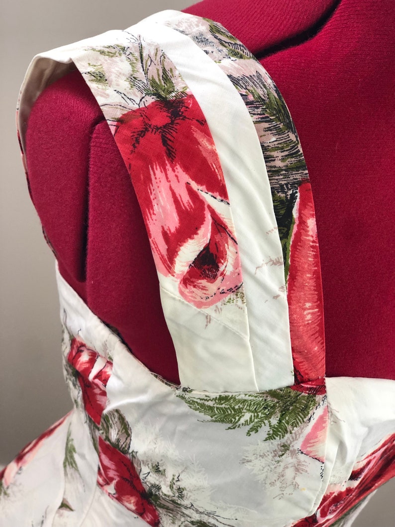 Vintage 1950s Pink Red Long Stem Rose Print Sun Dress | XS/S
