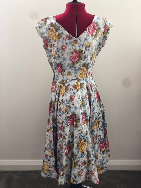 1950s Rainbow Rose Print Print Dress XS / Fifties… - image 9