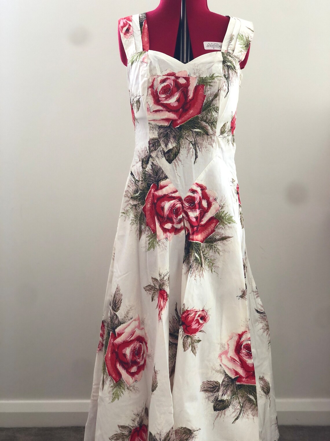 1950s Tiny Rose Print Cotton Dress | XS/S